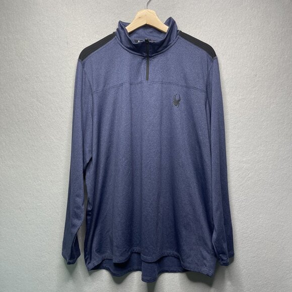Spyder Active 1/4 Zip Pullover Men's XL Navy Mock Neck ProWeb Wicking Logo - Picture 1 of 6